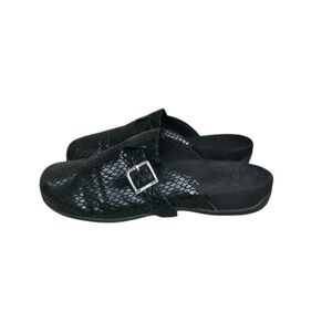 Vionic Calgary Leather snake print  Black Orthaheel Comfort Mule Clogs  Sz. 7